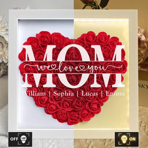 We Love You Mom - Personalized Flower Shadow Box With LED Light