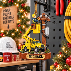 Personalized Bucket Truck Lineman Christmas Ornament