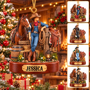 Personalized Cowboy Cowgirl Ornament, Custom Western Christmas Ornament