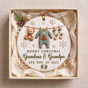 See You In 2027 – Personalized Pregnancy Announcement Ceramic Ornament | Custom Name Christmas Reveal Gift For Grandparents, Aunts & Uncles