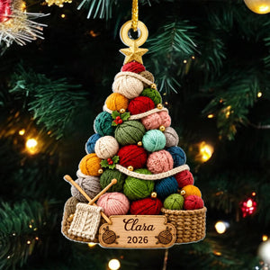 Personalized "Cozy Knitting Christmas Tree" Ornament – Gift For Knitting Lovers & Yarn Enthusiasts