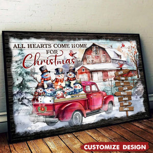 Personalized Canvas Prints - Christmas Barn With Snowmen, All Heart Come Home Dem Canvas