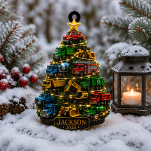 Custom Truck Kid Christmas Ornament – Personalized Name Construction Truck Decor | Gift For Child