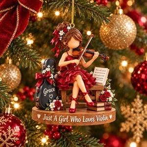 Just a Girl Who Loves Violin- Personalized Violin Girl Ornament, Custom Violinist Christmas Gift