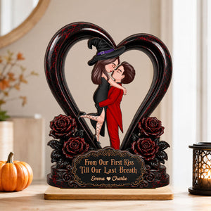 "From Our First Kiss To Our Last Breath" β Halloween Couple Wooden Plaque | Personalized Keepsake For Him & Her