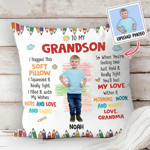 Personalized Gift For Grandson/Granddaughter Photo Hug This Pillow