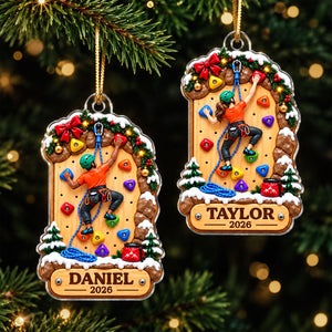 Personalized Rock Climbing Christmas Acrylic Ornament โ Girl Or Boy Design | Custom Name Gift For Kids & Grandchildren