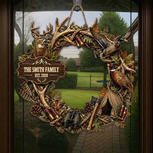 "Our Family Hunting" – Personalized Wood Sign Wreath | Gift For Hunters & Outdoorsmen