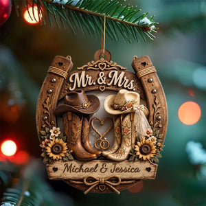Mr. & Mrs. Personalized Wooden Ornament, Custom Gift For Couples and Cowboys