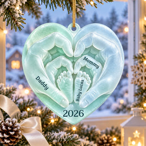 Daddy, Mommy & Baby – Personalized Acrylic Christmas Ornament | New Parent & Family Keepsake Gift