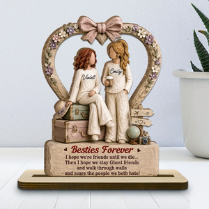 "One Soul, Two Besties" – Personalized Wood Plaque With Flat Base | Friendship Keepsake Gift