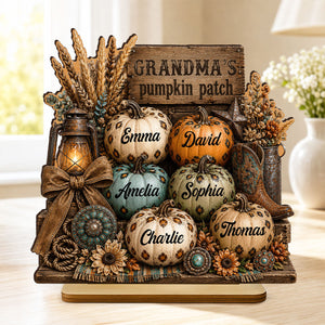 Personalized "Western Leopard Pumpkin Patch" Wooden Plaque โ Fall Halloween Decor For Grandma