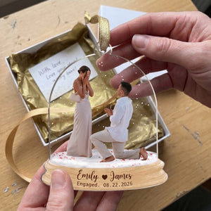 Personalized Engagement Photo Acrylic Ornament β Custom Names & Date Keepsake | Gift For Newly Engaged Couples