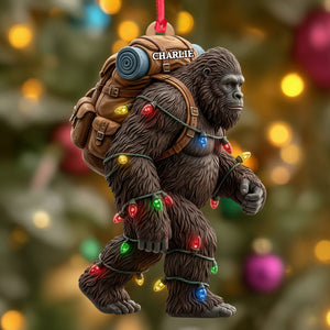 Sasquatch Holiday Spirit - Personalized Acrylic Ornament Gift For Hiking Lover