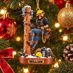 Personalized Lineman Ornament, Power Line Worker Christmas Gift
