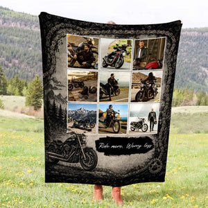 Custom Motorcycle Photo Collage Blanket – Personalized Biker Gift For Dad & Riders