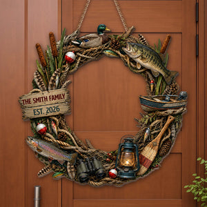 "Our Family Fishing" – Personalized Wood Sign Wreath | Gift For Fishing Lovers & Outdoorsmen