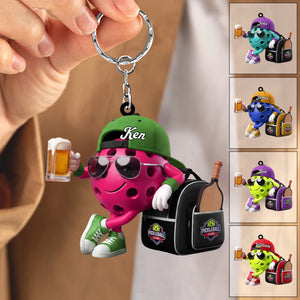 PostβGame Beer Toast With Bag Design Keychain - Personalized Cool Pickleball Ball Mascot Keychain