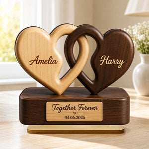 "Interlocking Hearts" Romantic Couple – Personalized Wooden Plaque | Anniversary Gift For Couples