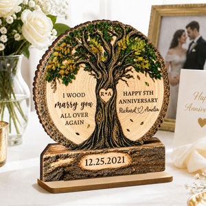 "I Wood Marry You" – Couple Tree Personalized Wooden Plaque | Gift For Couples