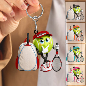 Tennis Racket & Tennis Backpack Design Keychain - Personalized BigβEye Tennis Ball Mascot Keychain
