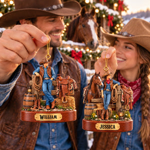 Personalized Cowboy Cowgirl Ornament, Custom Western Christmas Ornament