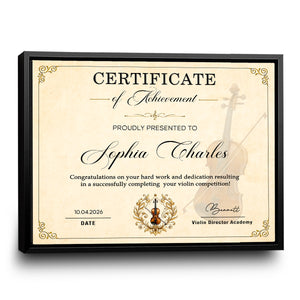 Personalized Violin Certificate Canvas – Custom Achievement Gift For Violin Lovers | Competition & Lesson Graduation Award