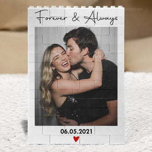 Anniversary Gift For Him & Her – Personalized "Forever & Always" Building Blocks With Custom Photo