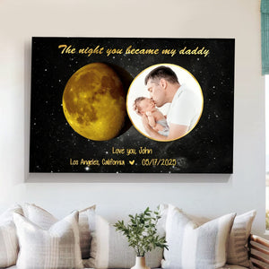 Moon Phase Art The Day You Became My Daddy Mommy Personalized Poster, Gift For New Mom, New Dad