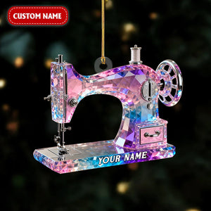 Stained Glass Effect Sewing Machine Custom Name Acrylic Ornament, Gift For A Tailor, Xmas Decor