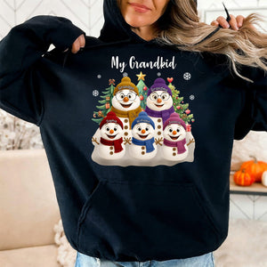 Grandma Snowman With Grandkids Lovely - Personalized Pure Cotton Hoodie