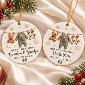 See You In 2027 – Personalized Pregnancy Announcement Ceramic Ornament | Custom Name Christmas Reveal Gift For Grandparents, Aunts & Uncles