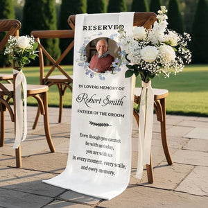 "Reserved For Our Guardian Angel" – Custom Photo Wedding Chair Sign | Memorial Sympathy Gift For Brides & Grooms