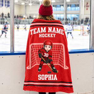 Custom Hockey Boy & Girl Name And Team Name Personalized Fleece Blanket โ Christmas Gift For Hockey Players, Sons, Daughters, Grandsons & Granddaughters