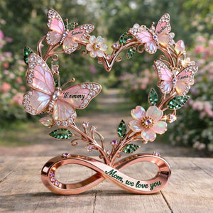 Personalized Stunning Butterflies On Mom Heart Acrylic Plaque, Gifts For Mom & Grandma