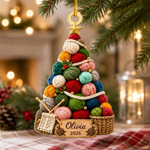 Personalized "Cozy Knitting Christmas Tree" Ornament – Gift For Knitting Lovers & Yarn Enthusiasts