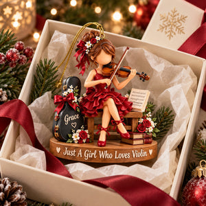 Just a Girl Who Loves Violin- Personalized Violin Girl Ornament, Custom Violinist Christmas Gift