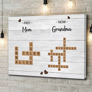 First Mom Now Grandma Crossword Puzzle Art Personalized Canvas Poster