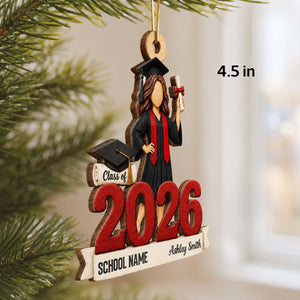 "Class Of 2026" Graduate Senior β Personalized Wooden Ornament | Graduation Gift For Him & Her