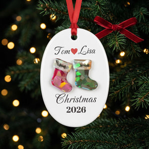 Personalized Couple Christmas Ceramic Ornament โ Custom Names, Year & Photo | First Christmas Together Keepsake For Husband & Wife