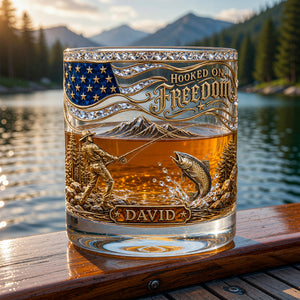 Personalized "Hooked On Freedom" Fishing Whiskey Glass β Gift For Fishing Lovers