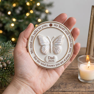 "My Soul Knows" Personalized Butterfly Memorial Ornament – Raised Ceramic Christmas Keepsake With Name & Year, In Loving Memory Gift For Loss Of Dad Or Mom