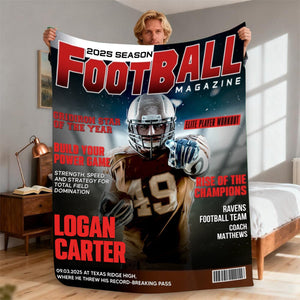 Personalized Football Magazine Cover Blanket, Football Player Gift, Football America Gifts