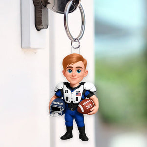 Proud American Football Player - Personalized Acrylic Keychain - Gift For Football Lovers, Grandson, Son, Husband