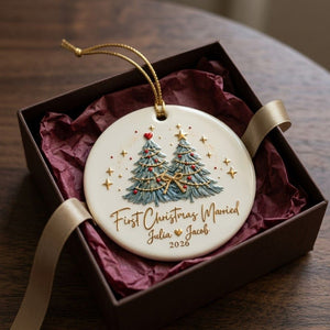 Personalized First Christmas Married Ornament – Custom Couple Names & Year, Two Christmas Trees Keepsake For Newlyweds, Mr & Mrs Gift 2026