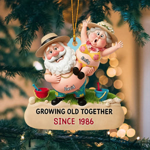 Growing Old Together,Personalized Beachwear And Straw Hats Ornament Christmas Gift For Couples and Grandparents