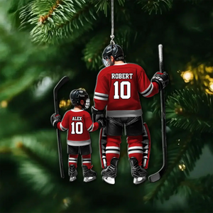Father And Son โ Personalized Ice Hockey Players Shaped Acrylic Ornament