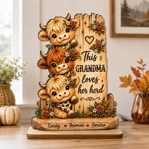 Personalized "This Grandma Loves Her Herd" Wooden Plaque – Cozy Fall Gift For Grandma
