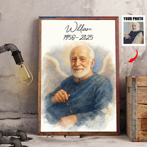 Custom Watercolor Portraits Personalized Canvas Poster,Loss Of Loved One Gift