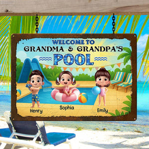 Welcome to Grandma & Grandpa's Pool Personalized Metal Sign